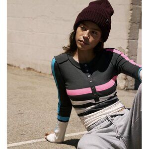 NWT Free People Rally Printed Layer- ski stripe black Size Small